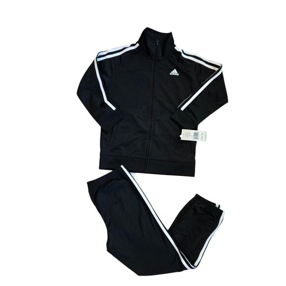 NEW Adidas Kids Track Suit Jacket Pants Set Black White Size 7 Boy - Picture 3 of 5